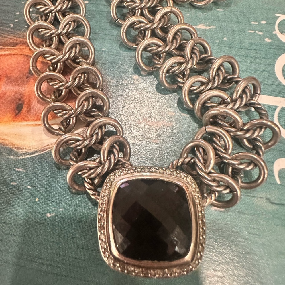 Retired David Yurman Onyx & Diamond Albion Pendant Atlas Chain Necklace